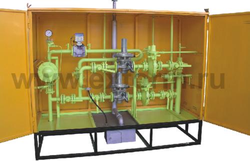 Шкафная газорегуляторная установка УГРШ-50Н(В)-2-ЭК с основной и резрвной линиями редуцирования с узлом учета