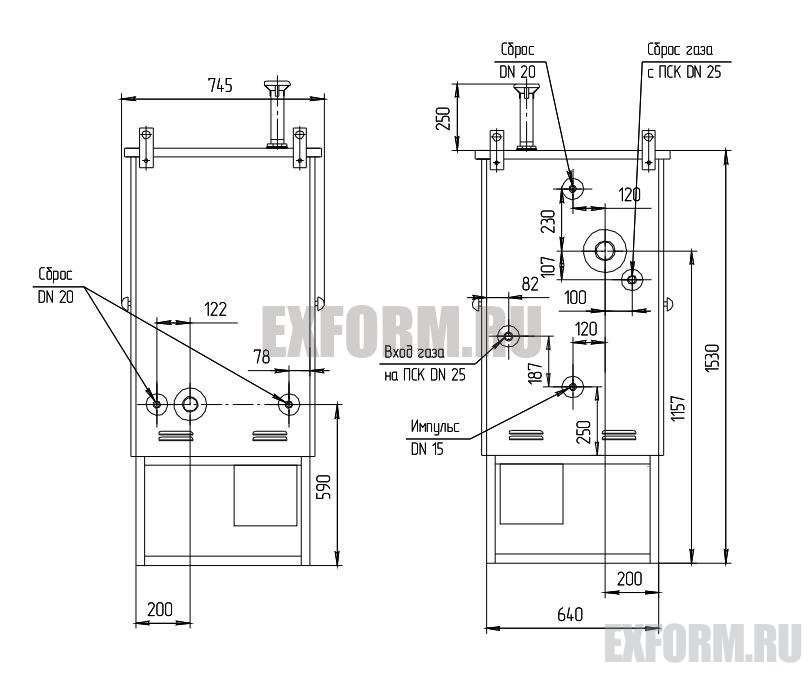 Габаритная и газовая схемы ГРПШ-2А-2Н  (типовые)